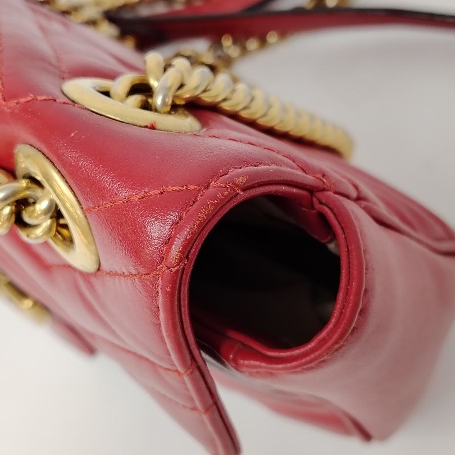 GUCCI 馬蒙 Marmont 紅色 波浪紋拼圓弧紋 牛皮 小號 22 鏈條-9