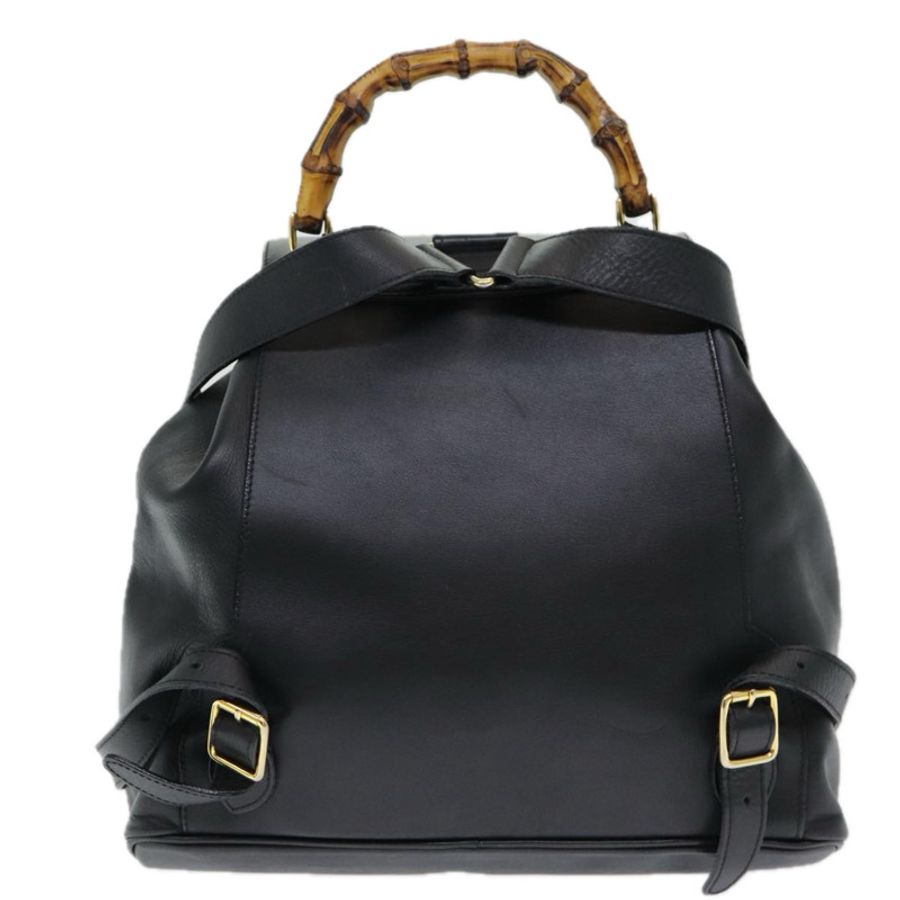 【日本直送】GUCCI 竹節皮革雙肩包 黑色 Auth am6663-1