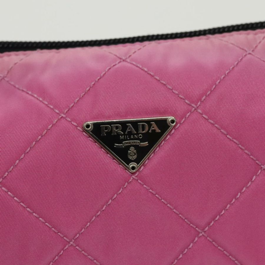 【日本直送】PRADA 尼龍粉紅銀色手拿包 Auth 100970-7