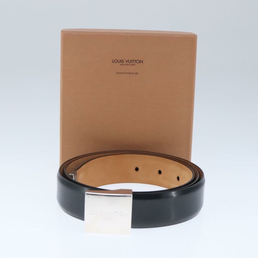 【日本直送】路易威登 Ceinture Carre 腰帶 皮革 41.7 英寸 黑色 銀色 LV Auth ar12999-11