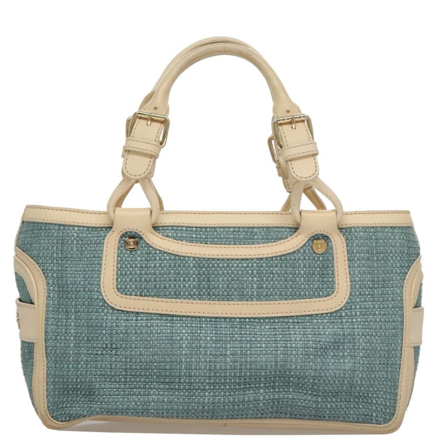 【日本直送】CELINE 手提包 草編皮革 藍色 米色 金色 正品 103294-12