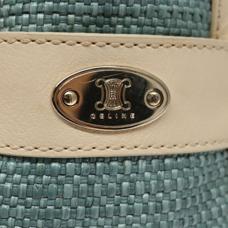 【日本直送】CELINE 手提包 草編皮革 藍色 米色 金色 正品 103294-16