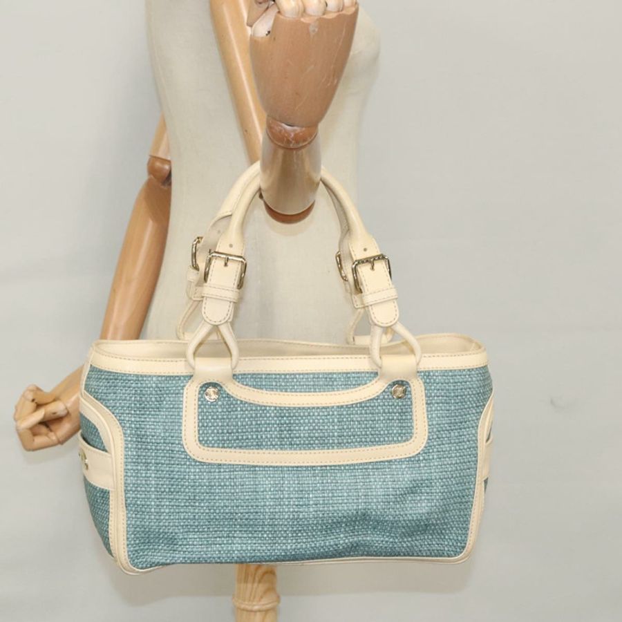 【日本直送】CELINE 手提包 草編皮革 藍色 米色 金色 正品 103294-25
