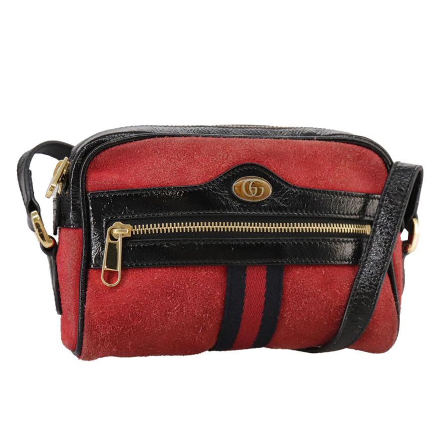 【日本直送】GUCCI Sherry Line 單肩包 麂皮 紅色 海軍藍 Auth mr825-0