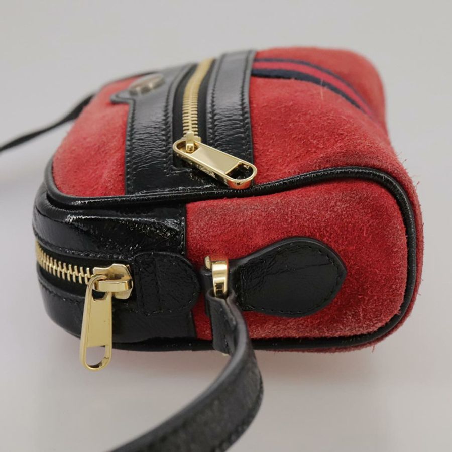 【日本直送】GUCCI Sherry Line 單肩包 麂皮 紅色 海軍藍 Auth mr825-2