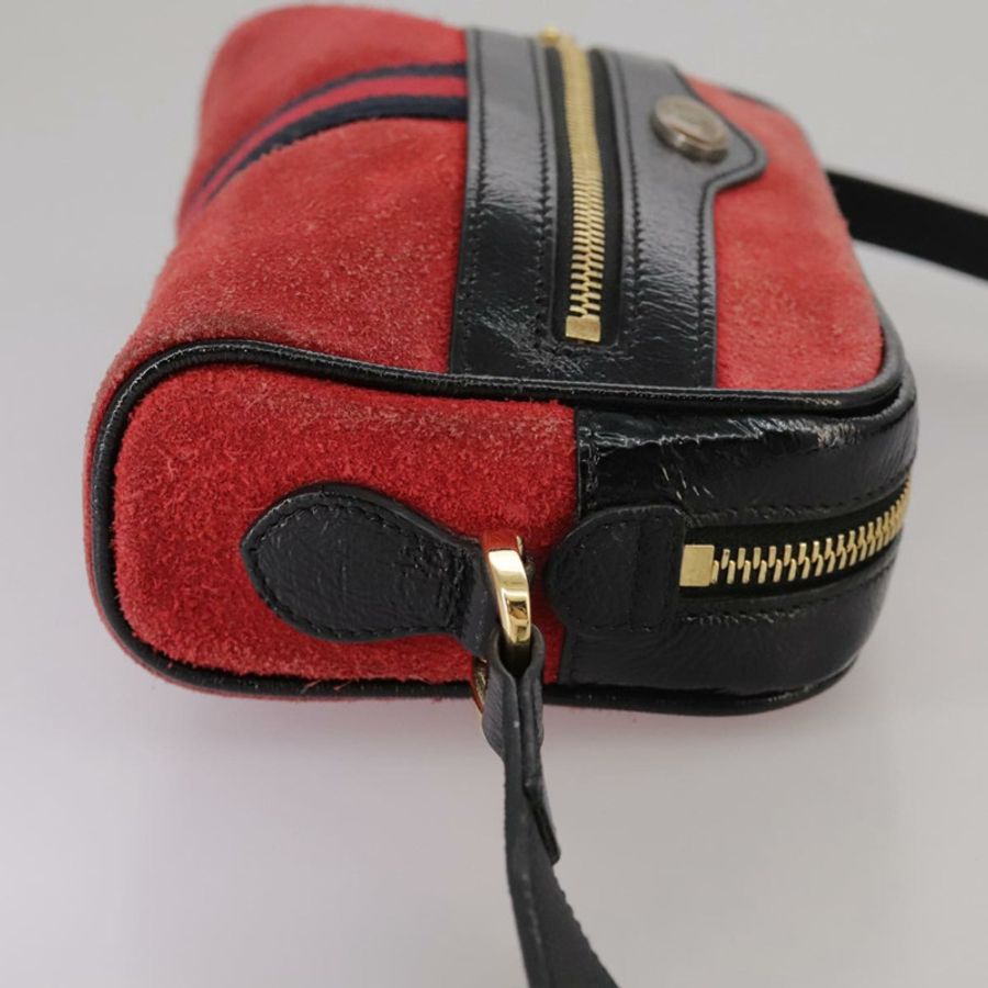 【日本直送】GUCCI Sherry Line 單肩包 麂皮 紅色 海軍藍 Auth mr825-3