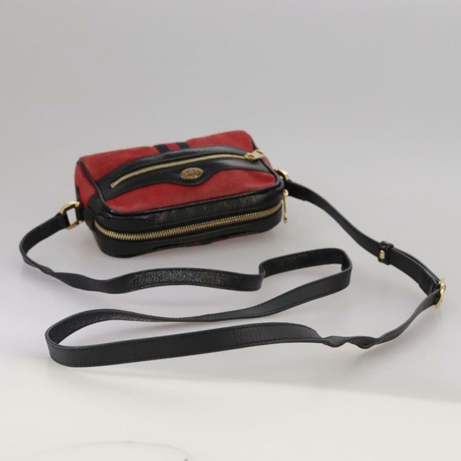 【日本直送】GUCCI Sherry Line 單肩包 麂皮 紅色 海軍藍 Auth mr825-6