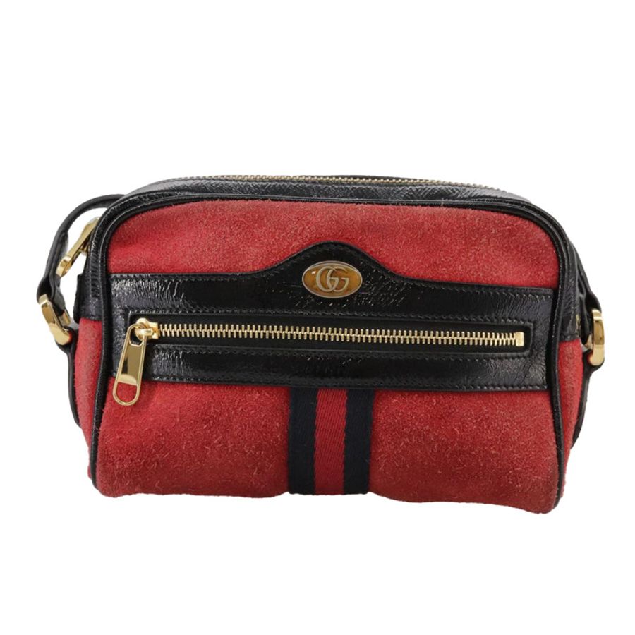 【日本直送】GUCCI Sherry Line 單肩包 麂皮 紅色 海軍藍 Auth mr825-12