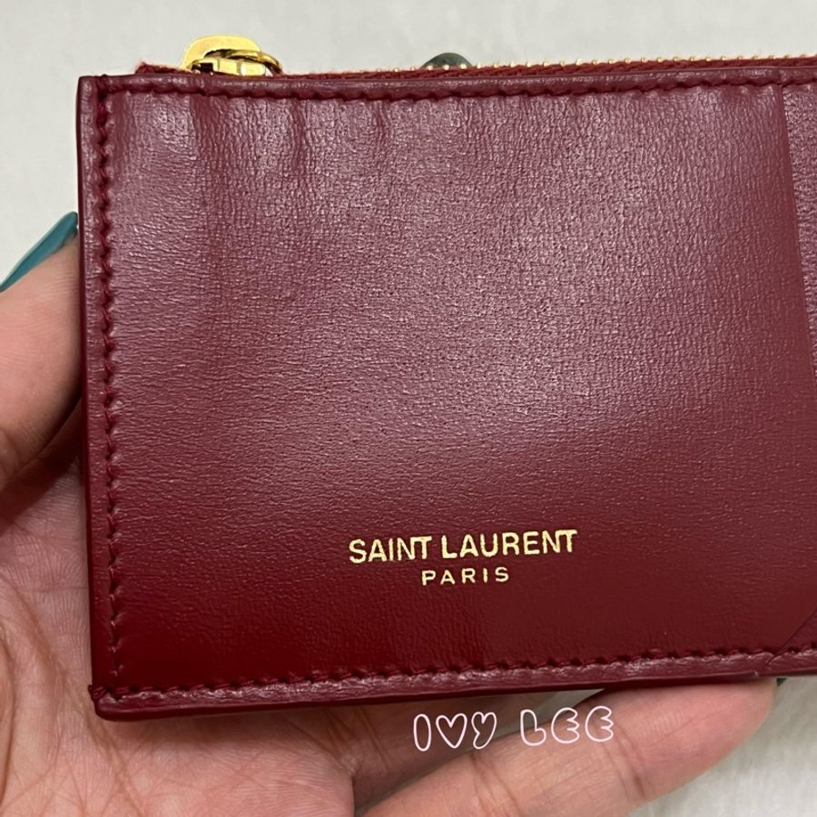 Saint Laurent 631992皮革 名夾 卡包 零錢包 紅色 正品 二手精品-11