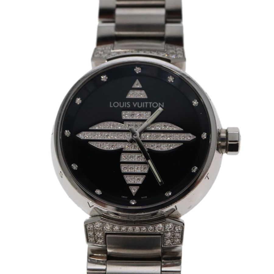 【日本直送】路易威登 Tambour Forever Q121F 鑲鑽錶耳密鑲鑽石灰色腕錶 Q121F 101376S-1