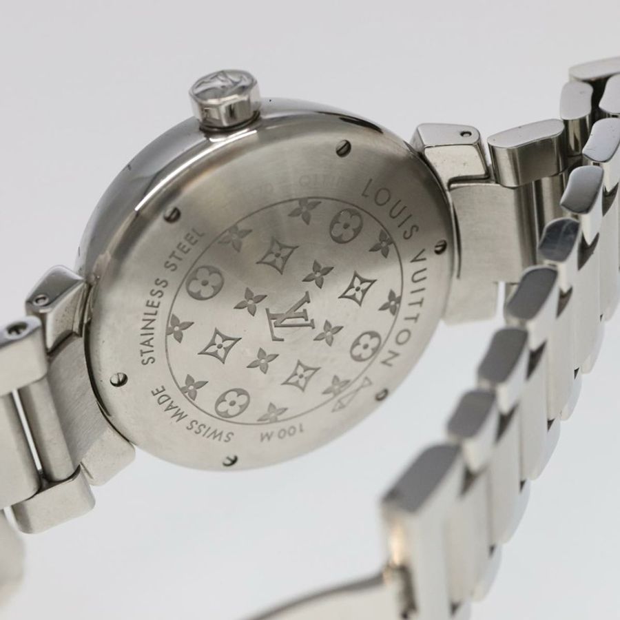 【日本直送】路易威登 Tambour Forever Q121F 鑲鑽錶耳密鑲鑽石灰色腕錶 Q121F 101376S-3