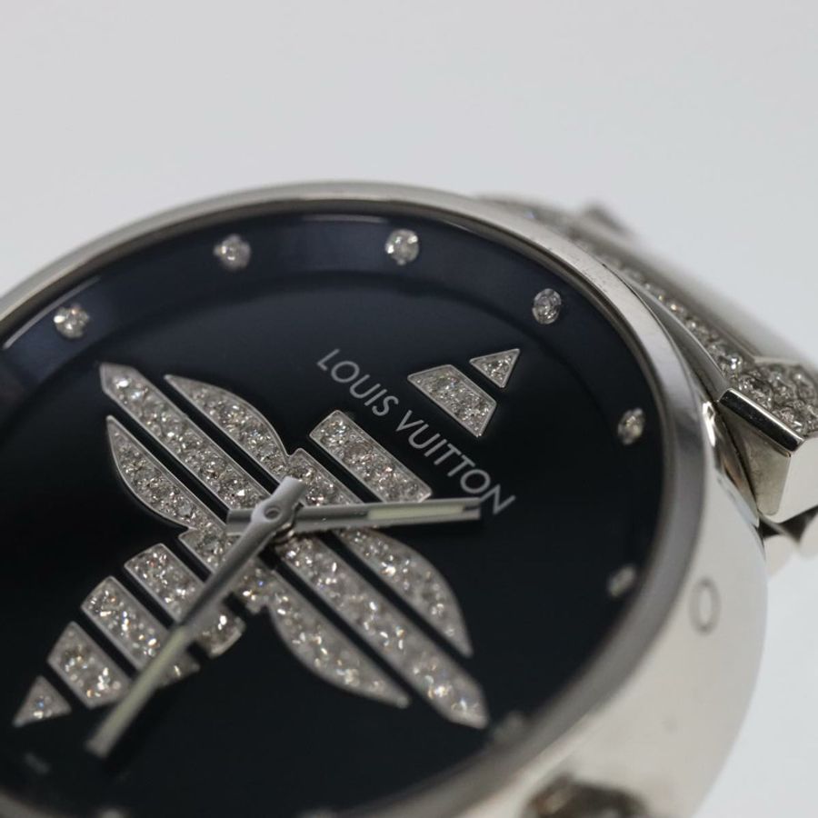【日本直送】路易威登 Tambour Forever Q121F 鑲鑽錶耳密鑲鑽石灰色腕錶 Q121F 101376S-14