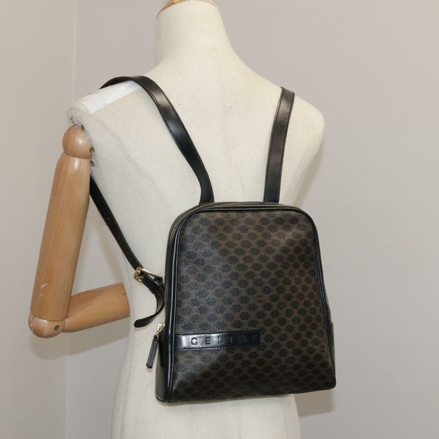 【日本直送】CELINE Macadam帆布雙肩包 PVC皮革 黑色 銀色 正品 105774-23