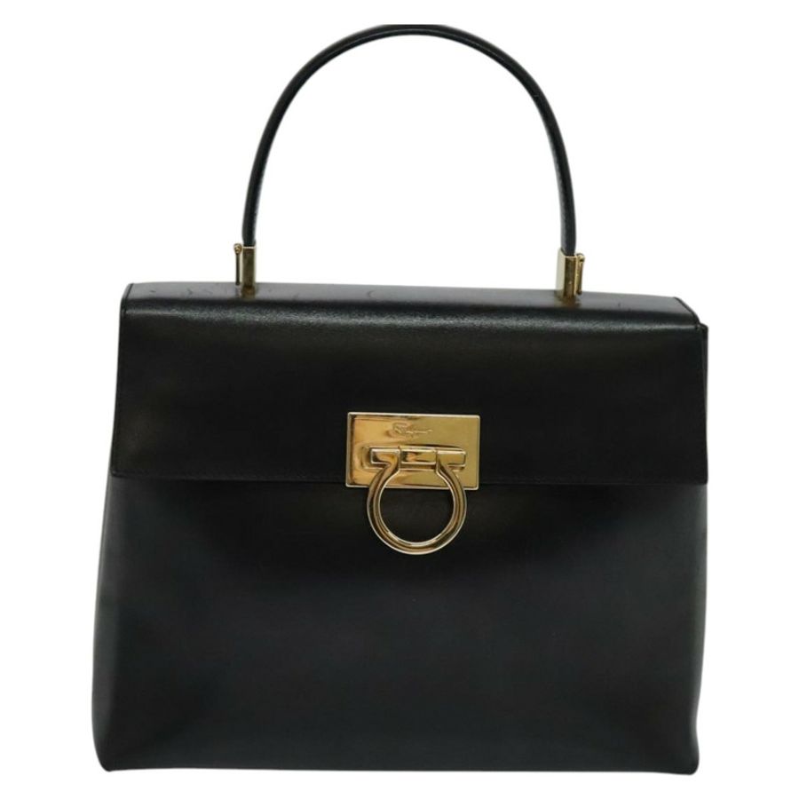 【日本直送】Salvatore Ferragamo Gancini 手提包 皮革 2way 黑色 金色 Auth hk2029-12