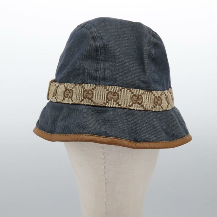 【日本直送】GUCCI GG帆布漁夫帽 M 米色/藍色 122118 Auth hk2073-1