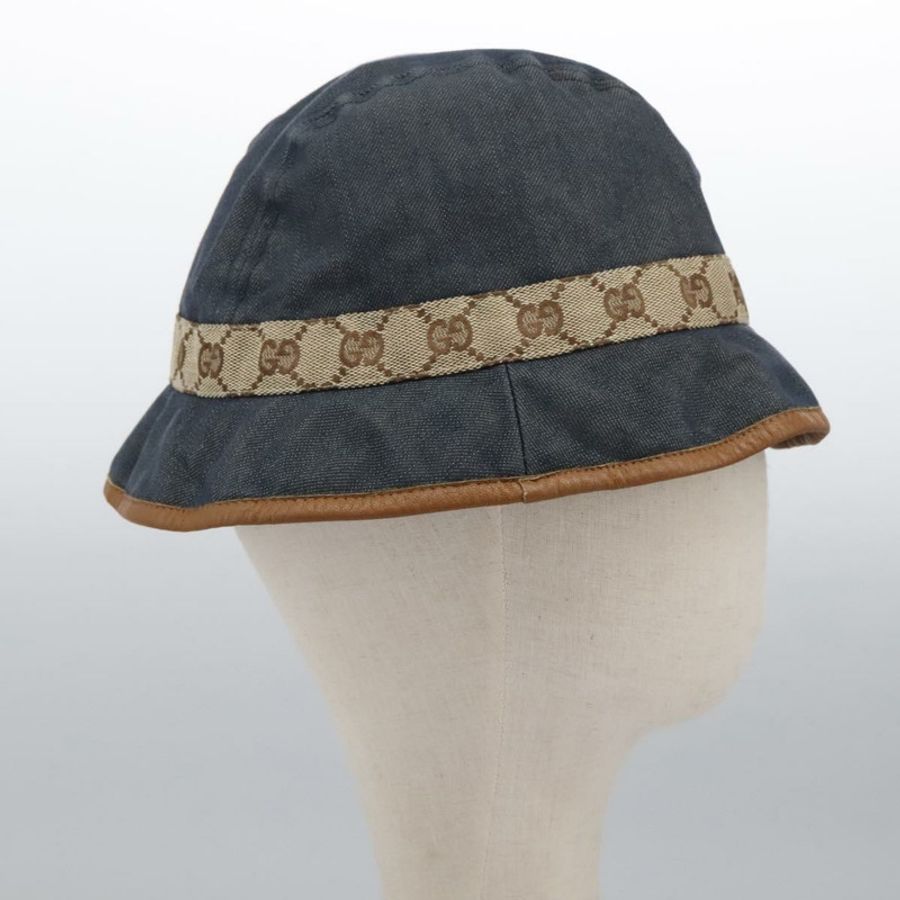 【日本直送】GUCCI GG帆布漁夫帽 M 米色/藍色 122118 Auth hk2073-3