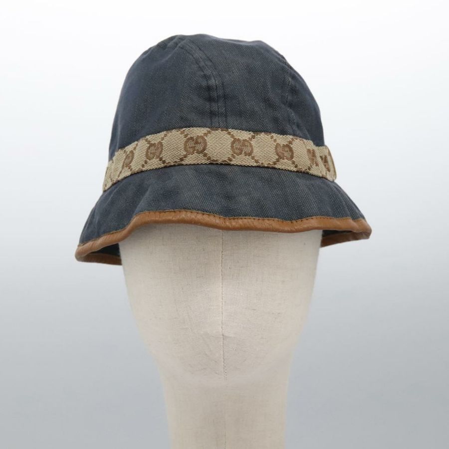 【日本直送】GUCCI GG帆布漁夫帽 M 米色/藍色 122118 Auth hk2073-12