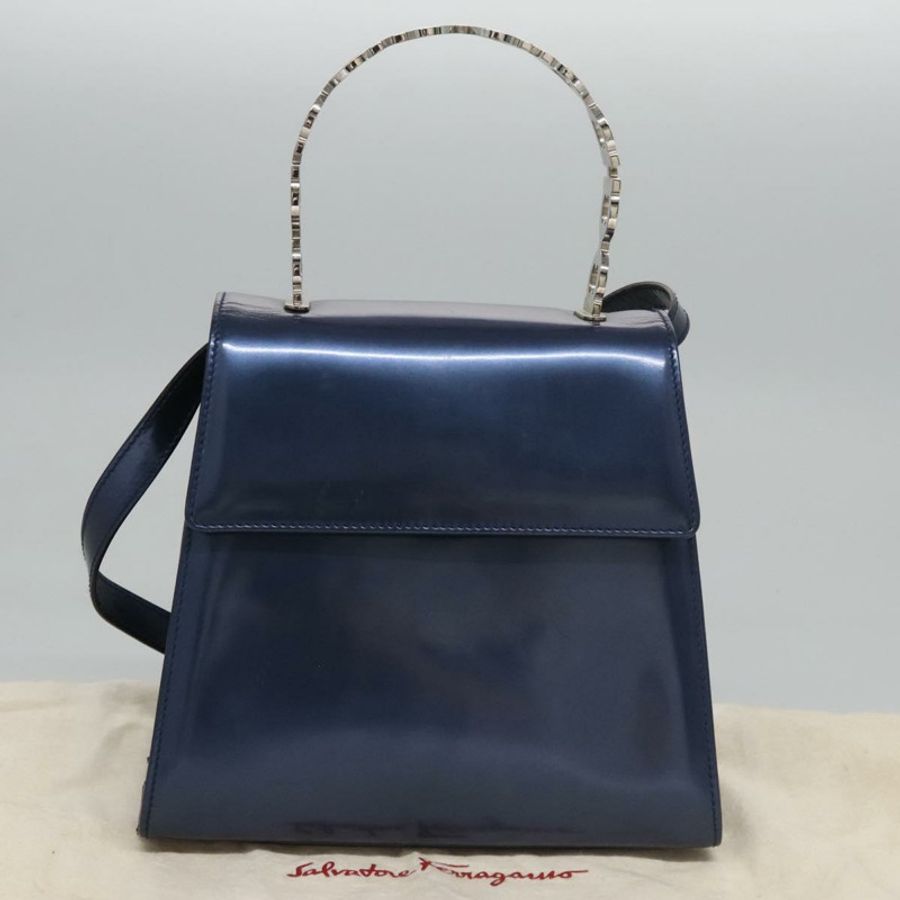 【日本直送】Salvatore Ferragamo 琺瑯雙肩手提包 藍色 正品 BD197-11
