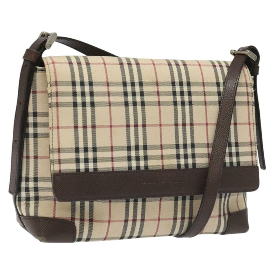 【日本直送】BURBERRY Nova 格紋帆布單肩包 米色 銀色 正品 BD069-0