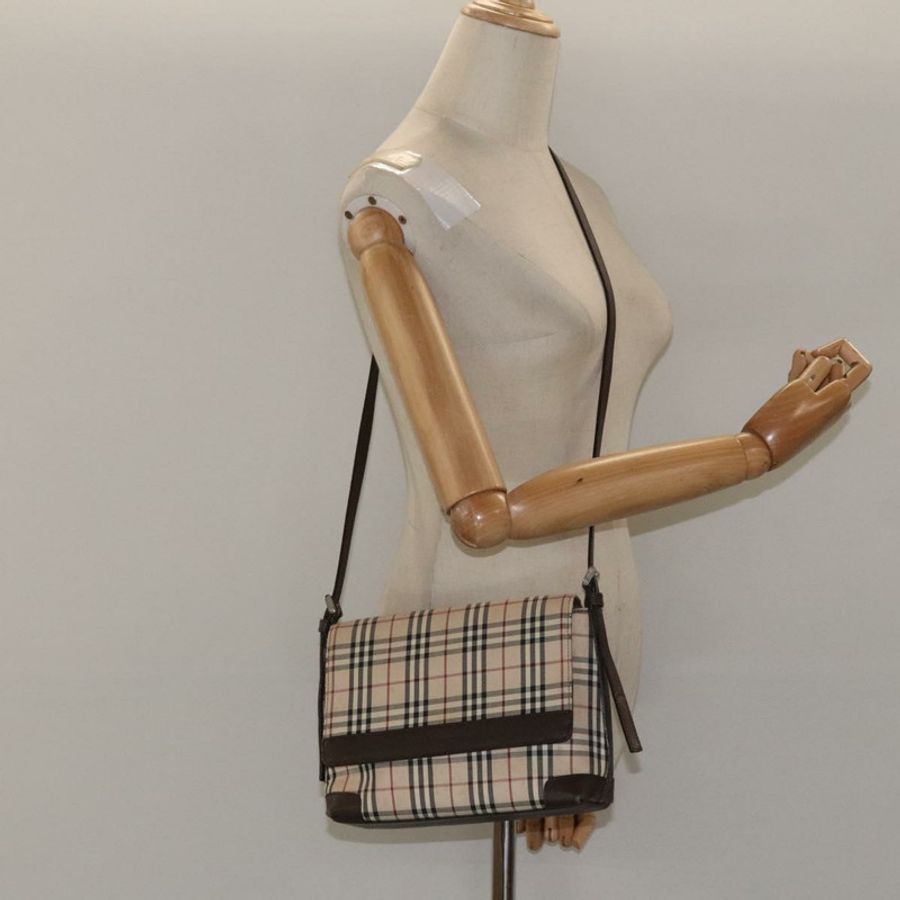 【日本直送】BURBERRY Nova 格紋帆布單肩包 米色 銀色 正品 BD069-22