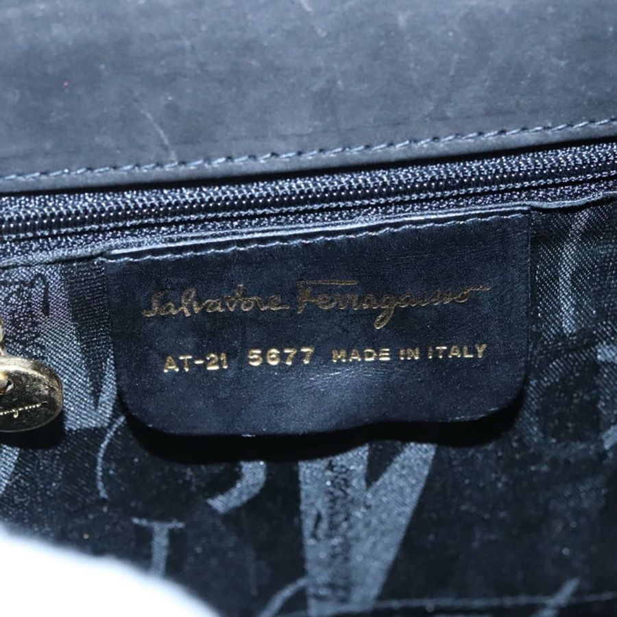 【日本直送】Salvatore Ferragamo Vala 手提包 麂皮 2way 黑色 金色 Auth BA373-11