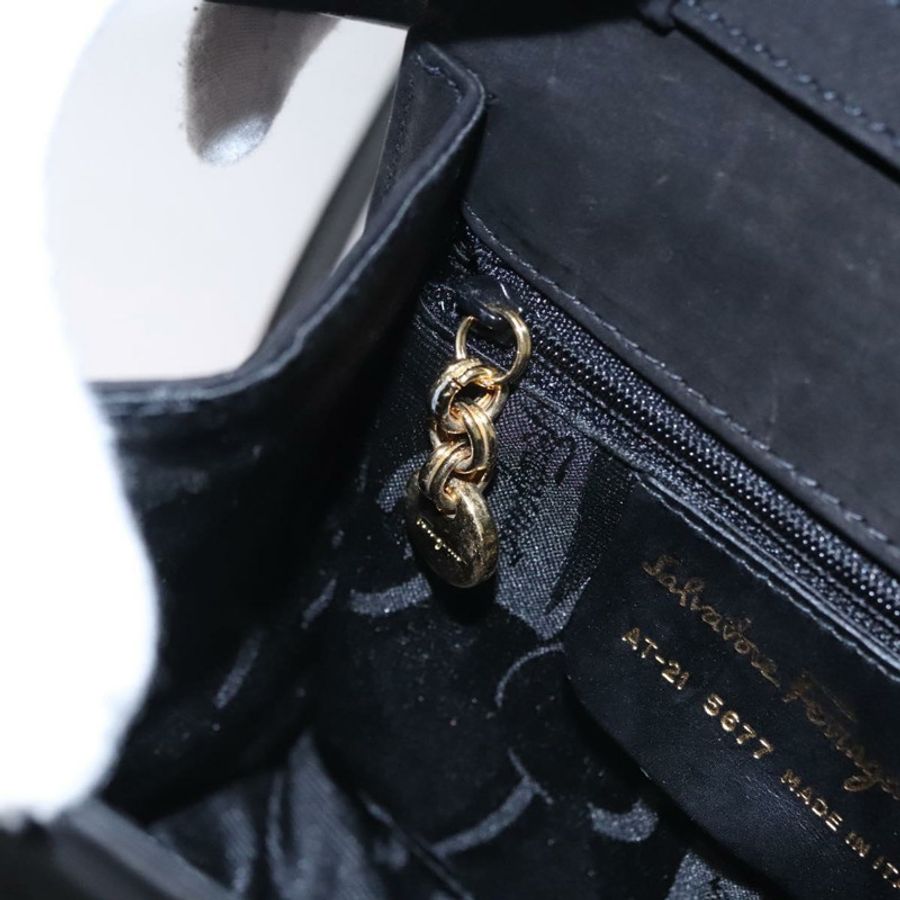 【日本直送】Salvatore Ferragamo Vala 手提包 麂皮 2way 黑色 金色 Auth BA373-21