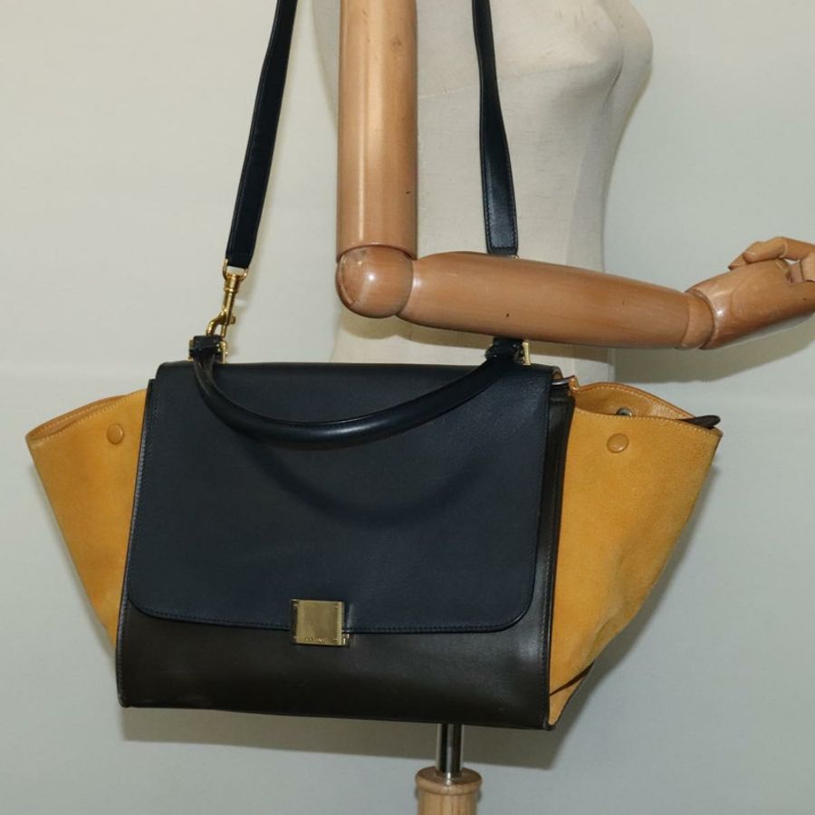 【日本直送】CELINE Trapeze 手提包 皮革 2way 海軍藍 金色 Auth BA400-24