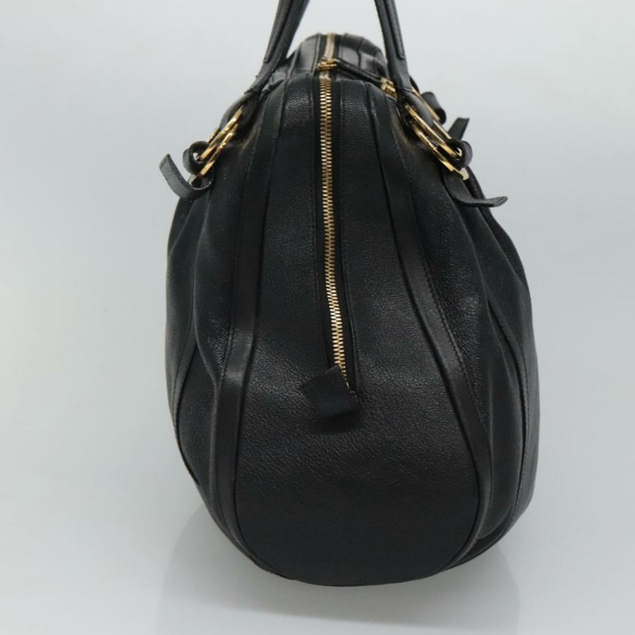 【日本直送】寶格麗 Chandra 手提包 皮革 黑色 金色 正品 yk17602-2