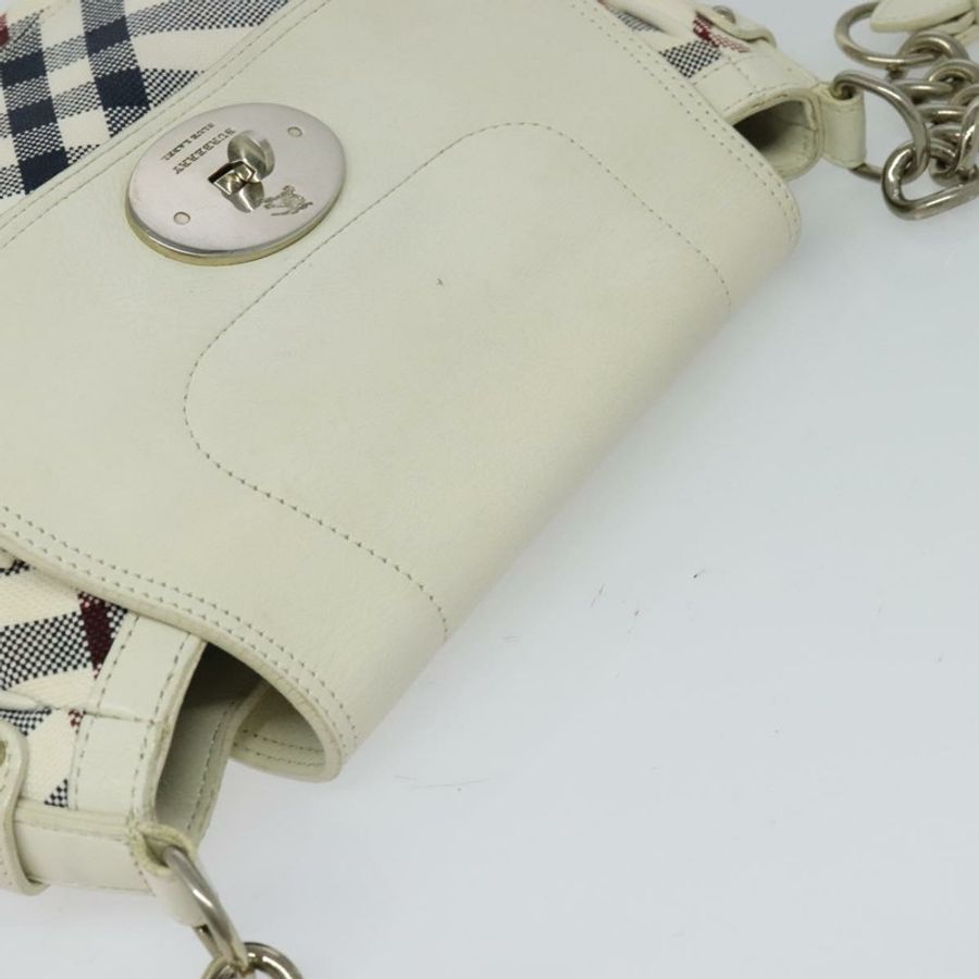 【日本直送】BURBERRY Nova Check Blue Label 帆布皮革白色銀色正品 EC349-5