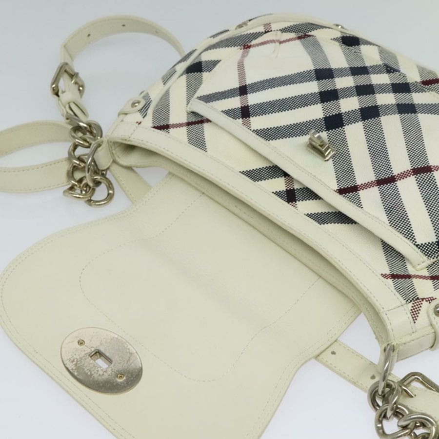 【日本直送】BURBERRY Nova Check Blue Label 帆布皮革白色銀色正品 EC349-10