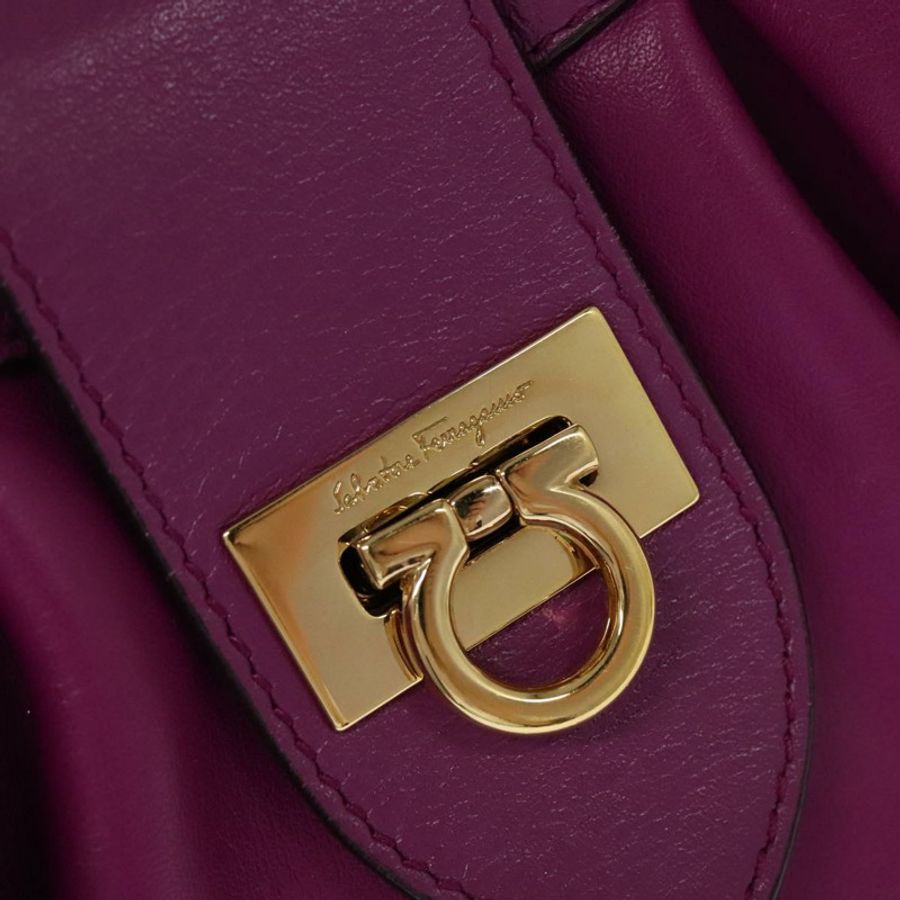 【日本直送】Salvatore Ferragamo Gancini 手提包 皮革 兩用 紫色 金飾 正品 IN020-9