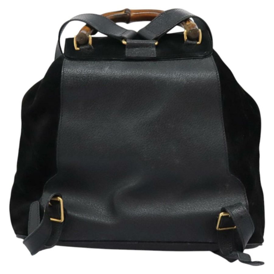 【日本直送】GUCCI 竹節雙肩包 絨面革 黑色 金色 003 58 0016 Auth nb144-1