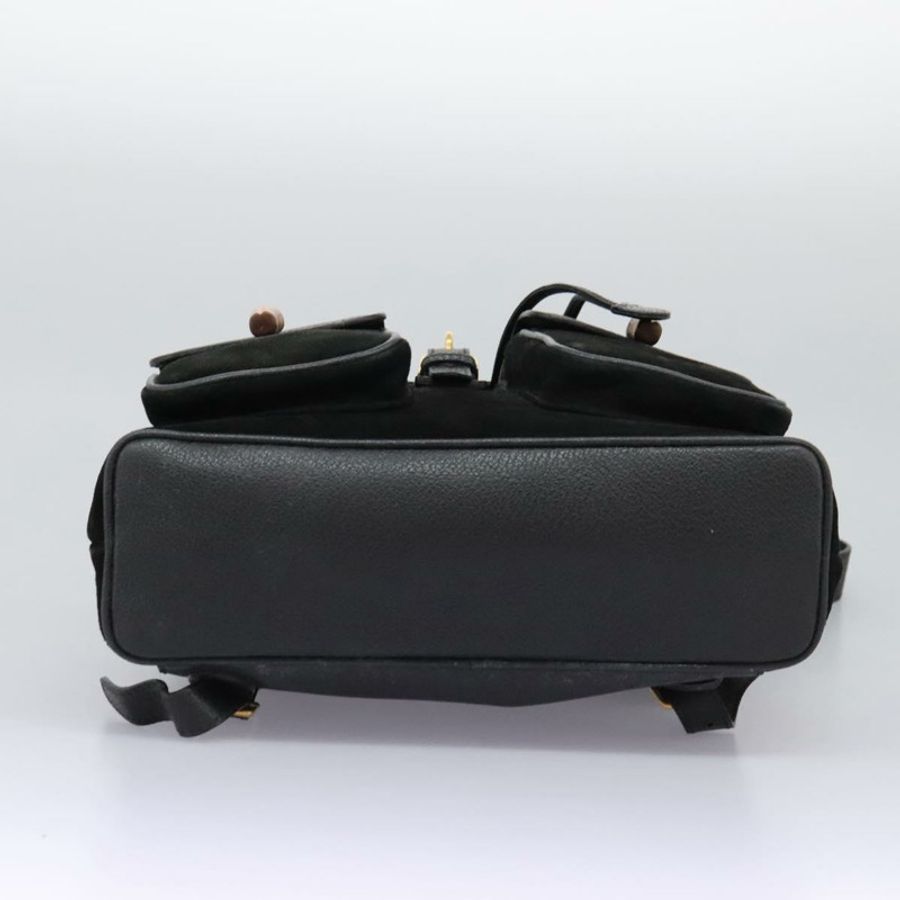 【日本直送】GUCCI 竹節雙肩包 絨面革 黑色 金色 003 58 0016 Auth nb144-4