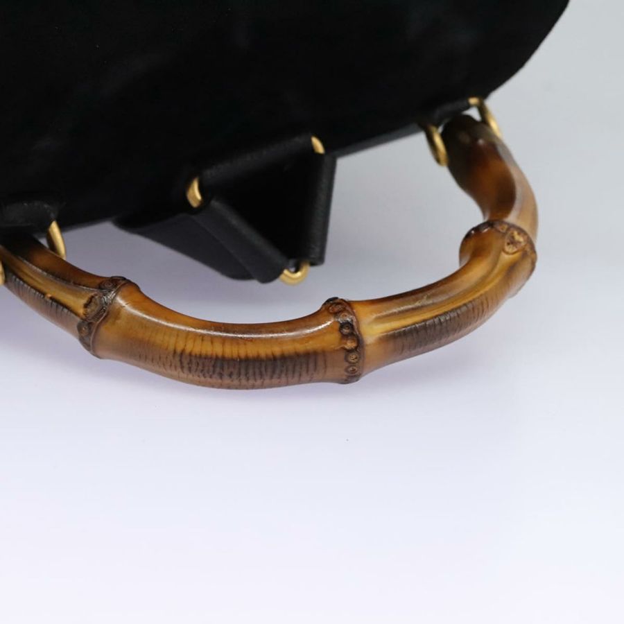【日本直送】GUCCI 竹節雙肩包 絨面革 黑色 金色 003 58 0016 Auth nb144-6