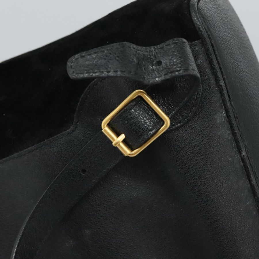 【日本直送】GUCCI 竹節雙肩包 絨面革 黑色 金色 003 58 0016 Auth nb144-8