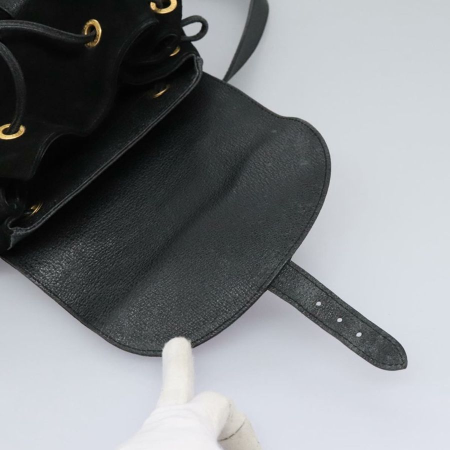 【日本直送】GUCCI 竹節雙肩包 絨面革 黑色 金色 003 58 0016 Auth nb144-9