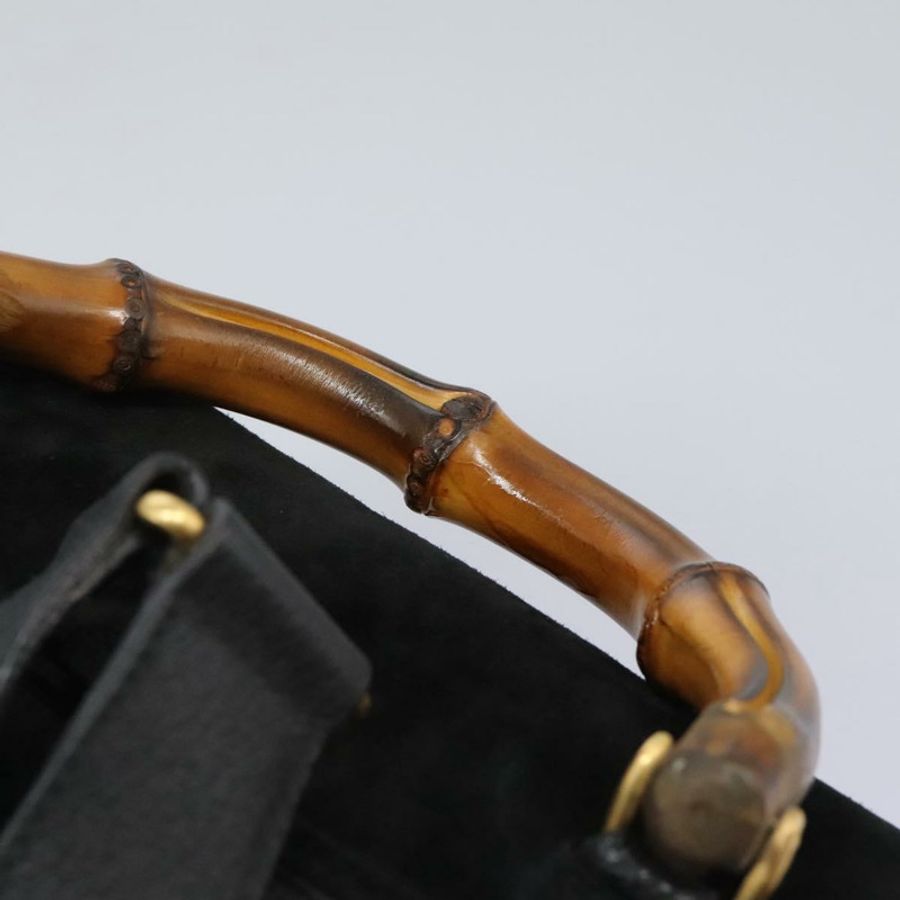 【日本直送】GUCCI 竹節雙肩包 絨面革 黑色 金色 003 58 0016 Auth nb144-13