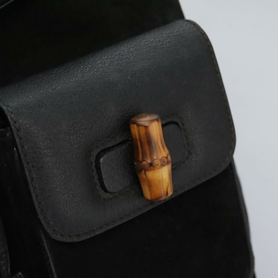 【日本直送】GUCCI 竹節雙肩包 絨面革 黑色 金色 003 58 0016 Auth nb144-19