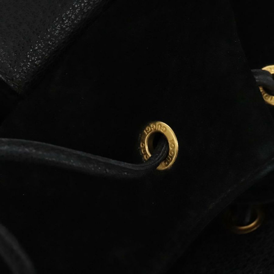 【日本直送】GUCCI 竹節雙肩包 絨面革 黑色 金色 003 58 0016 Auth nb144-23