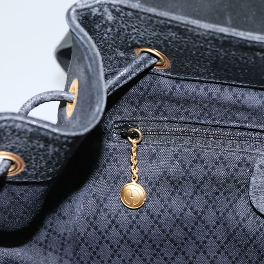 【日本直送】GUCCI 竹節雙肩包 絨面革 黑色 金色 003 58 0016 Auth nb144-27