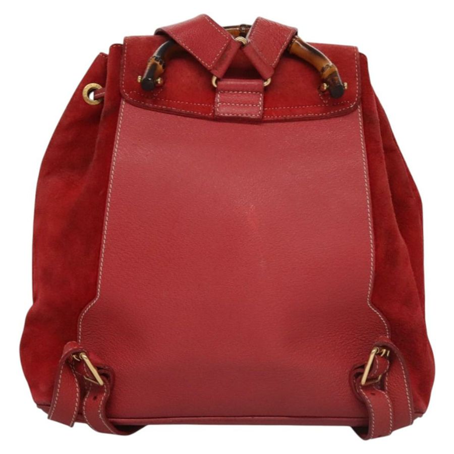 【日本直送】GUCCI 竹節雙肩包 絨面革 紅色 金色 003 2058 0016 Auth nb202-1