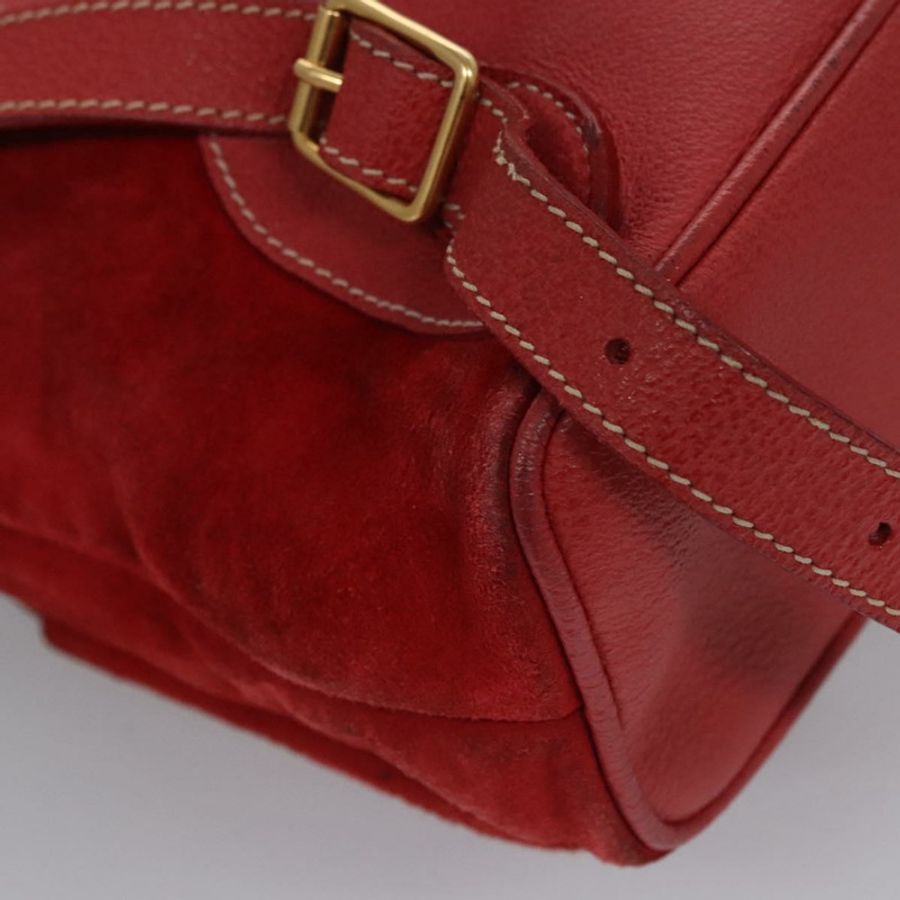 【日本直送】GUCCI 竹節雙肩包 絨面革 紅色 金色 003 2058 0016 Auth nb202-16