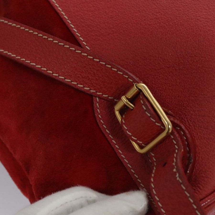 【日本直送】GUCCI 竹節雙肩包 絨面革 紅色 金色 003 2058 0016 Auth nb202-19