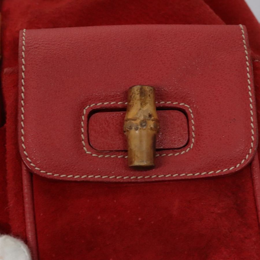 【日本直送】GUCCI 竹節雙肩包 絨面革 紅色 金色 003 2058 0016 Auth nb202-20