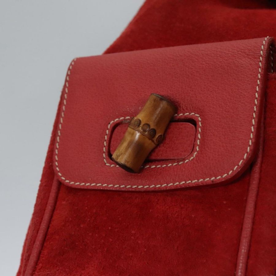 【日本直送】GUCCI 竹節雙肩包 絨面革 紅色 金色 003 2058 0016 Auth nb202-21