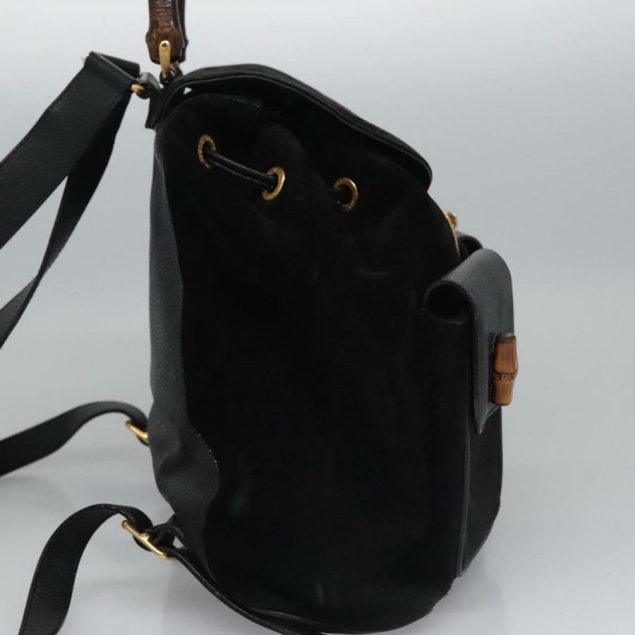 【日本直送】GUCCI 竹節雙肩包 絨面革 黑色 金色 003 58 0016 Auth nb007-3