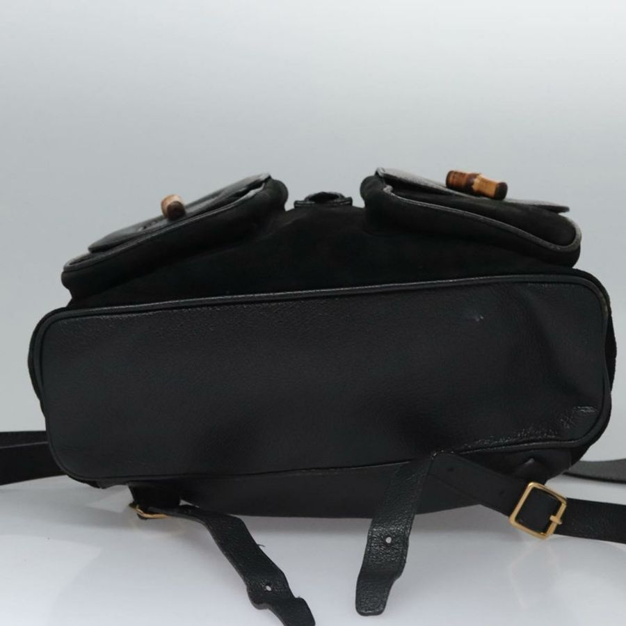 【日本直送】GUCCI 竹節雙肩包 絨面革 黑色 金色 003 58 0016 Auth nb007-4
