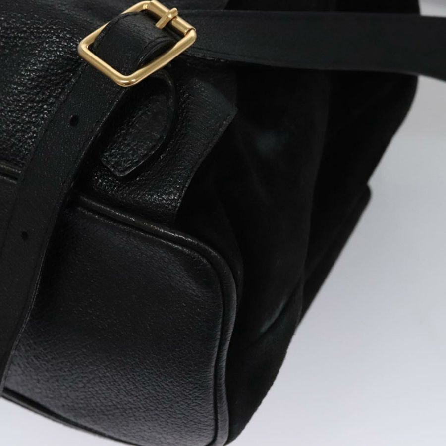 【日本直送】GUCCI 竹節雙肩包 絨面革 黑色 金色 003 58 0016 Auth nb007-18