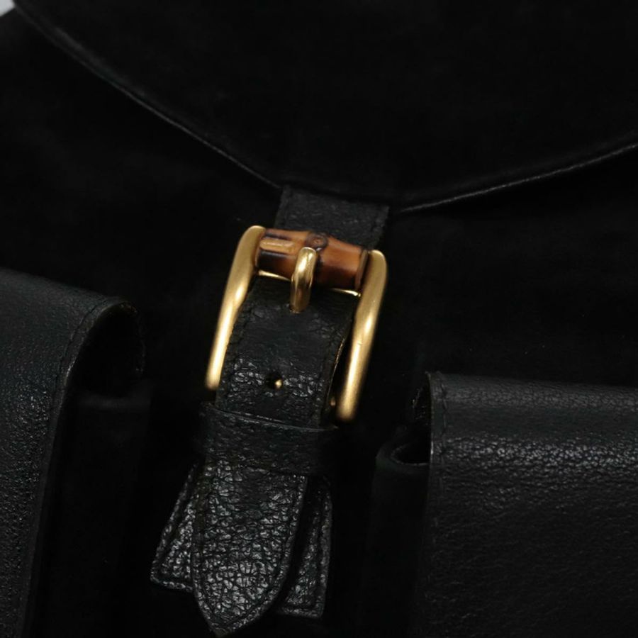 【日本直送】GUCCI 竹節雙肩包 絨面革 黑色 金色 003 58 0016 Auth nb007-23