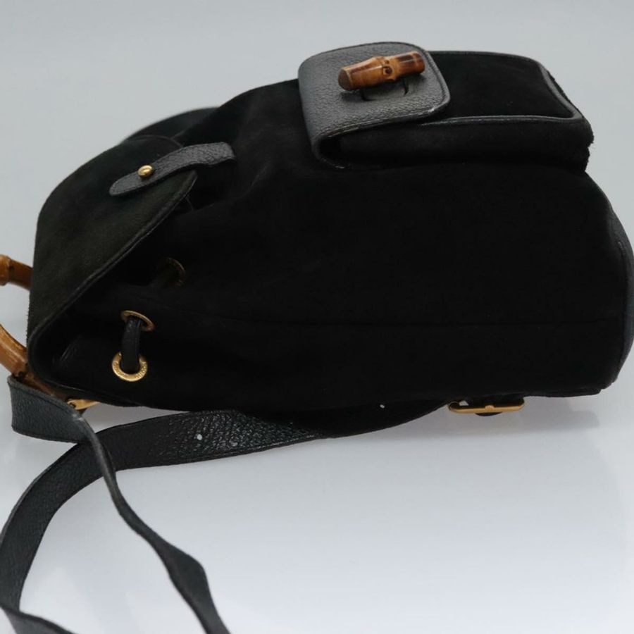【日本直送】GUCCI 竹節雙肩包 絨面革 黑色 金色 003 1705 0030 Auth nb031-3